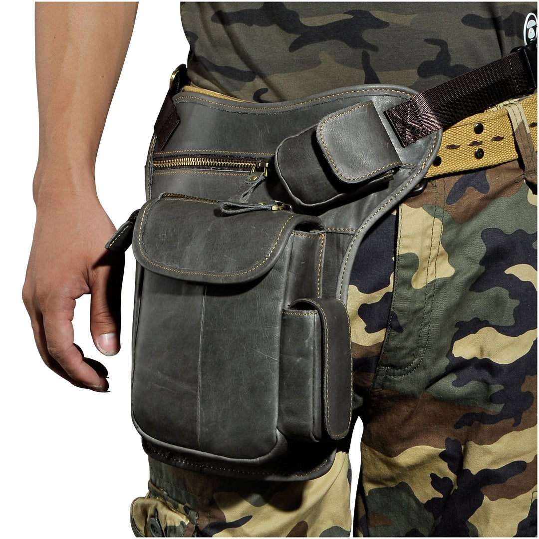 Beinholster Echtleder Grau Hüft-Beintasche für Motorrad &amp; Outdoor - Bild 2