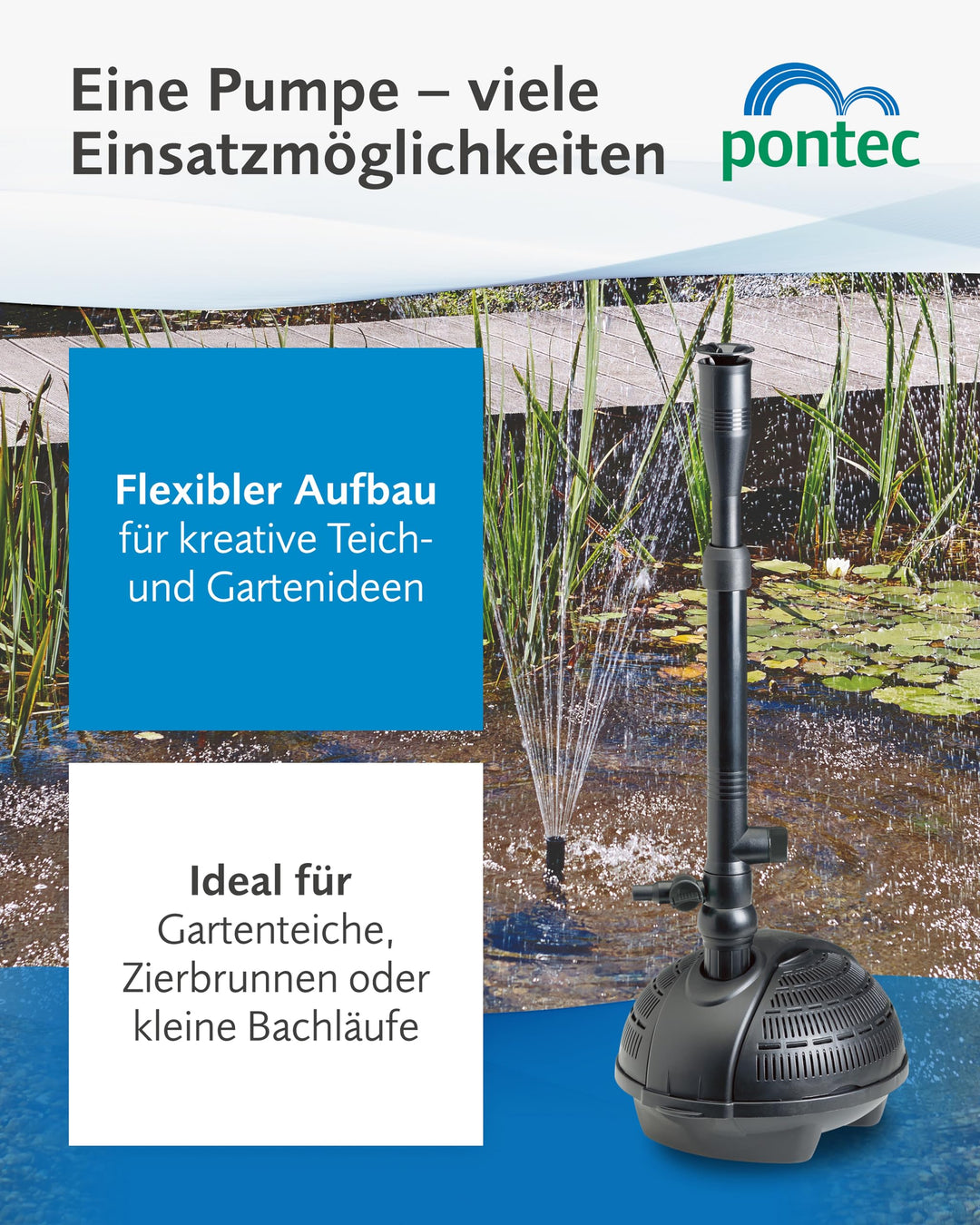 Teichpumpe Springbrunnen 1500 l/h 25W mit 4 Fontänenaufsätzen - Bild 5