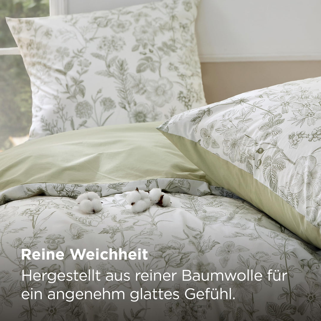 Bettwäsche 135x200 Baumwolle 4-teilig Salbeigrün wendbar - Bild 3