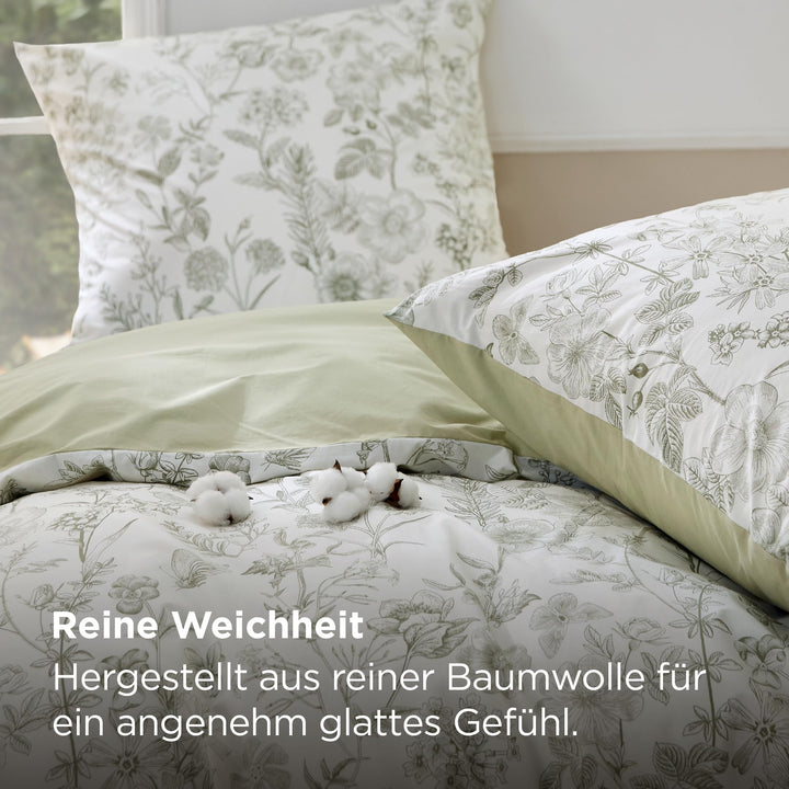 Bettwäsche 135x200 Baumwolle 4-teilig Salbeigrün wendbar - Bild 3