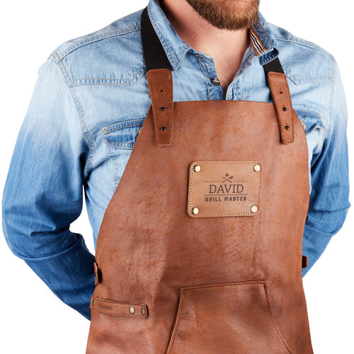 Grillschürze Recyceltes Leder personalisiert mit Namen Braun
