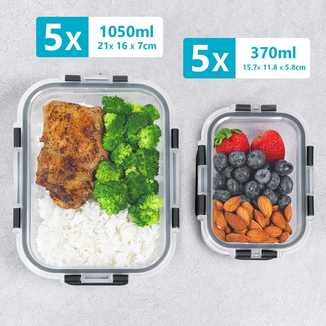 Meal Prep Boxen Glas 10er-Set Borosilikat 370 &amp; 1050ml