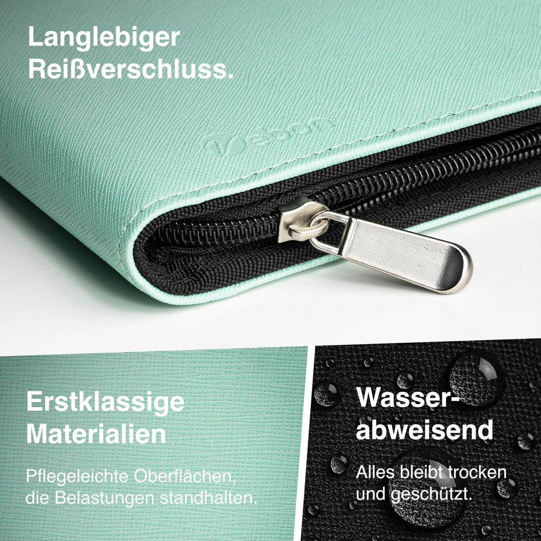 Schreibmappe A4 Kunstleder mit Laptopfach 13" &amp; Reissverschluss, Türkis - Bild 5