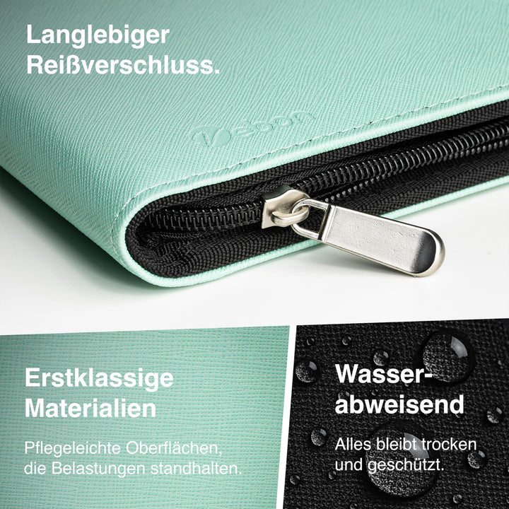 Schreibmappe A4 Kunstleder mit Laptopfach 13" &amp; Reissverschluss, Türkis - Bild 5
