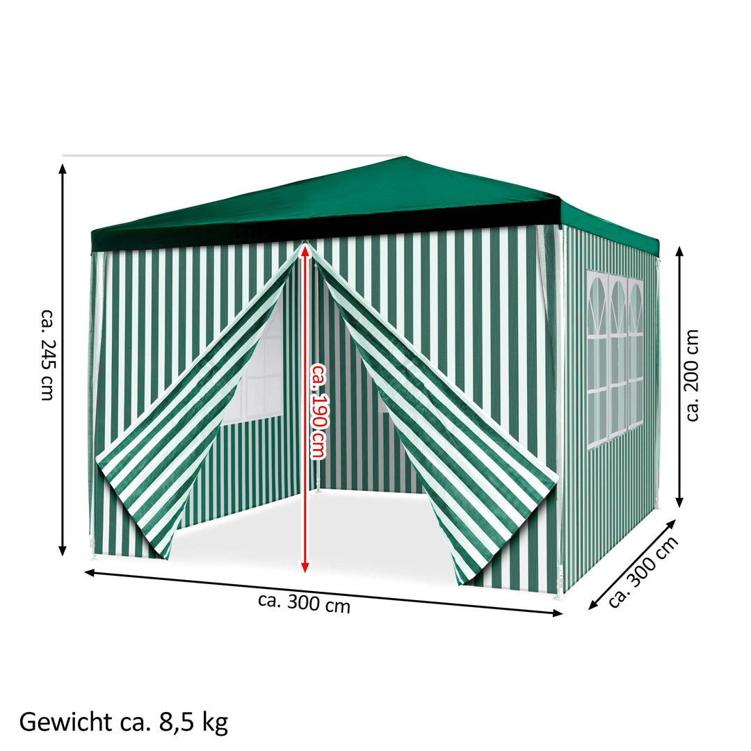 Pavillon 3x3 m Stahl grün-weiss gestreift mit 4 Seitenteilen - Bild 7