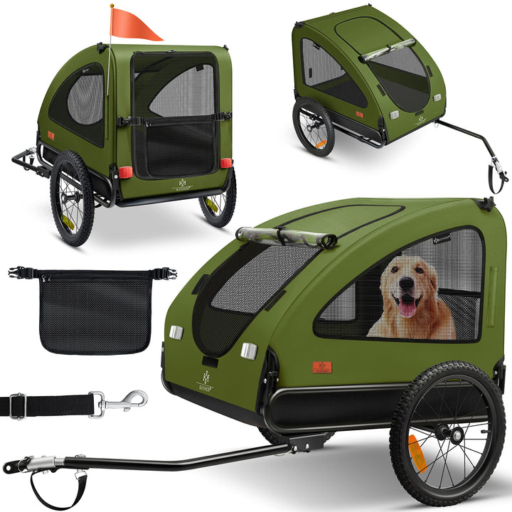 Hundefahrradanhänger XL faltbar 600D Oxford bis 40 kg mit Luftreifen