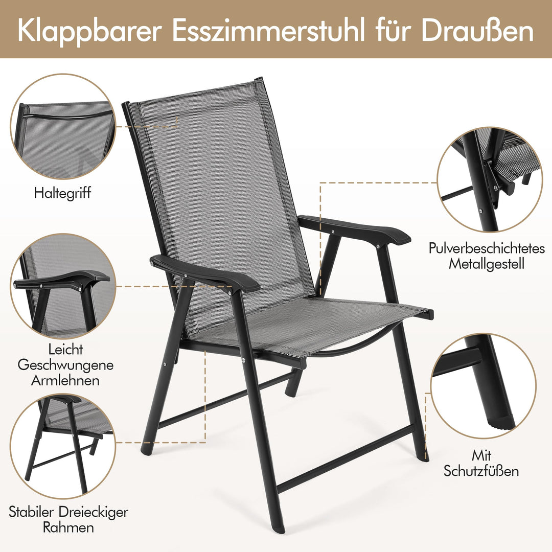 Gartenstuhl-Set 2x Klappstuhl Hochlehner Texteline mit Armlehnen grau - Bild 5