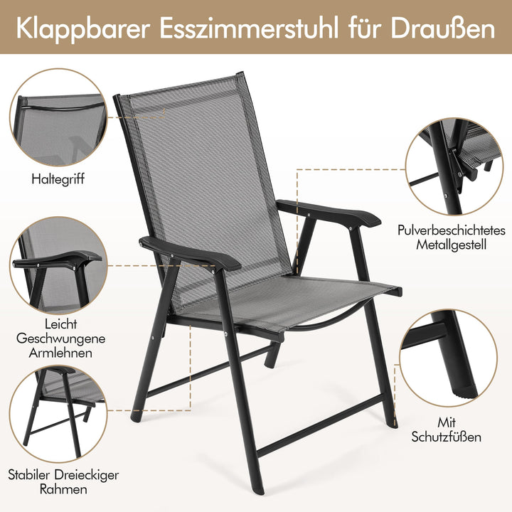 Gartenstuhl-Set 2x Klappstuhl Hochlehner Texteline mit Armlehnen grau - Bild 5