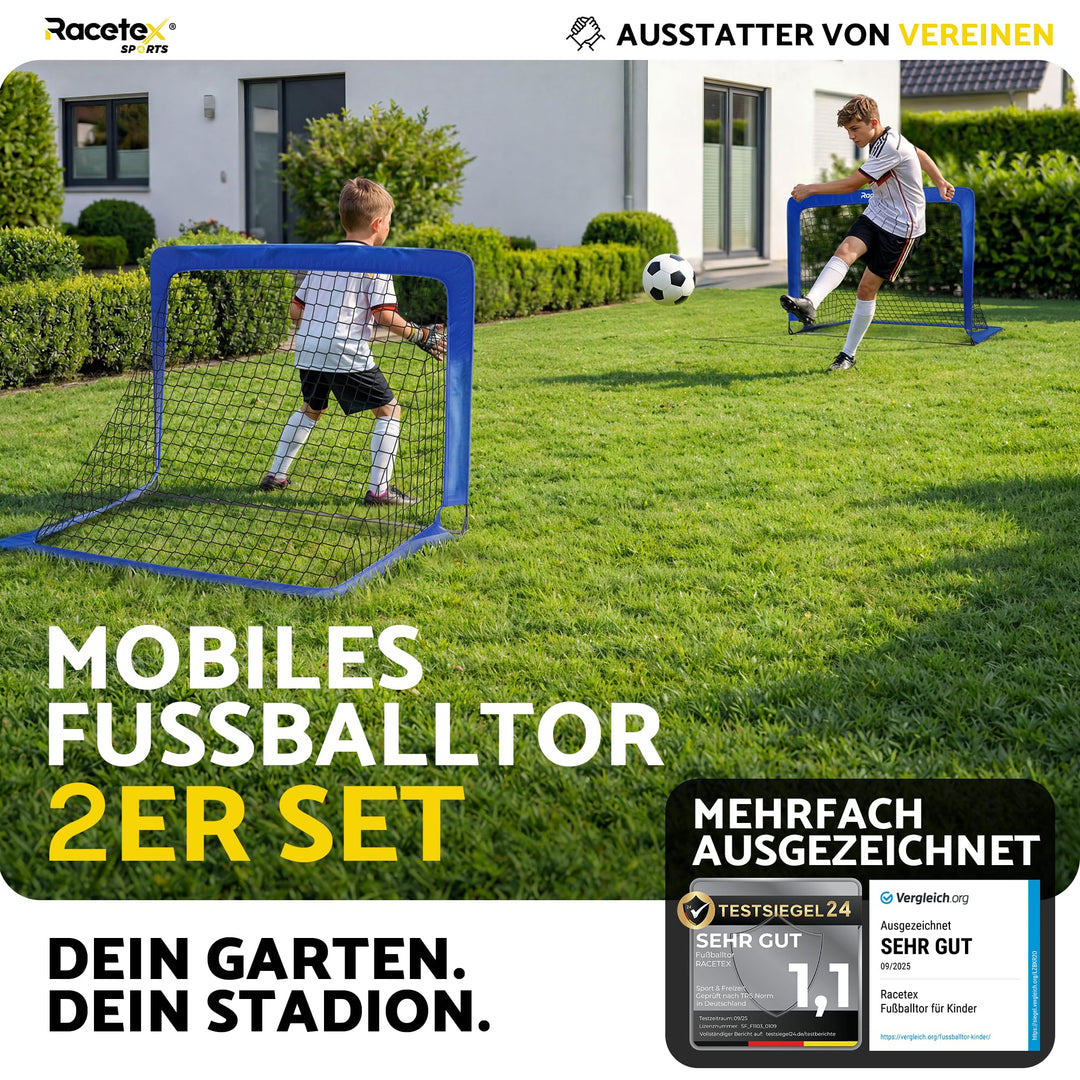 Fussballtor Kinder 2er Set faltbar mit Glasfaserstangen blau - Bild 2