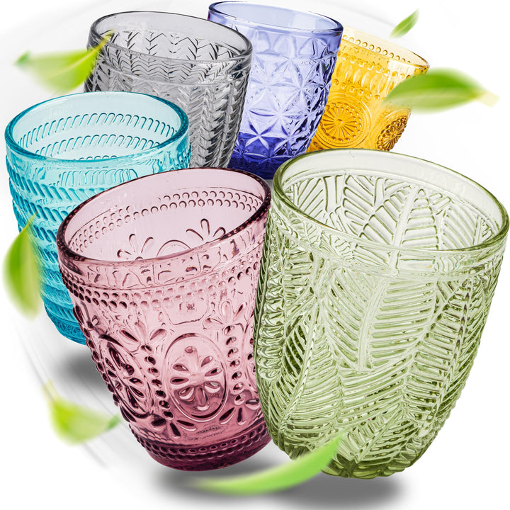 Trinkgläser Set 6er bunt 250 ml Diamant-Muster spülmaschinenfest