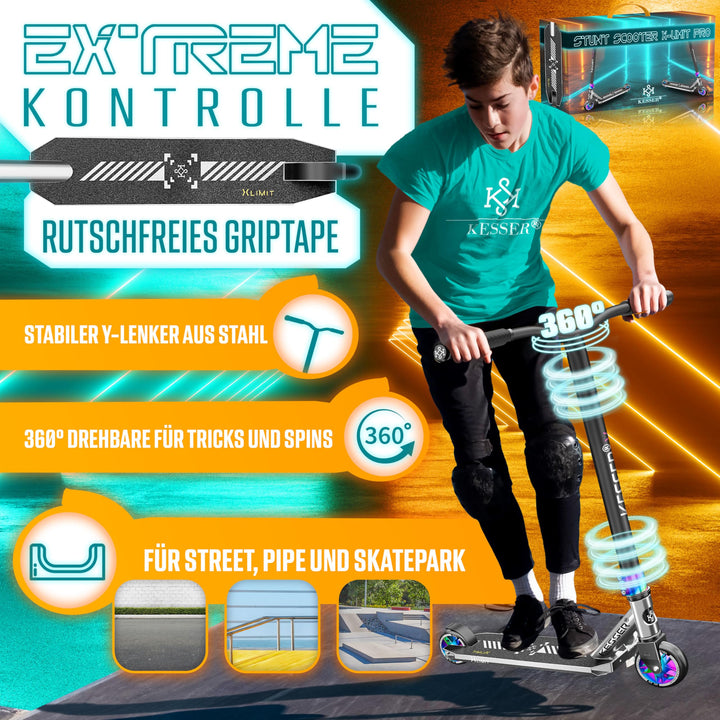 Stunt Scooter 360° Lenkung Aluminium 110mm PU-Räder ABEC-9 mit Ständer - Bild 2