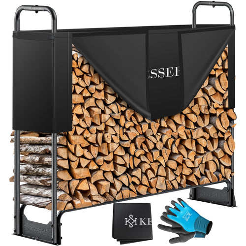 Kaminholzregal Stahl 130x36x117cm mit Abdeckung für Garten