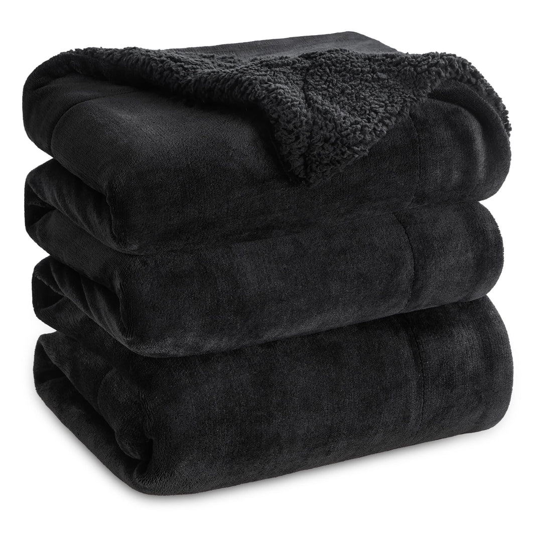 Kuscheldecke Sherpa Flanell 220x240 cm beidseitig weich Schwarz