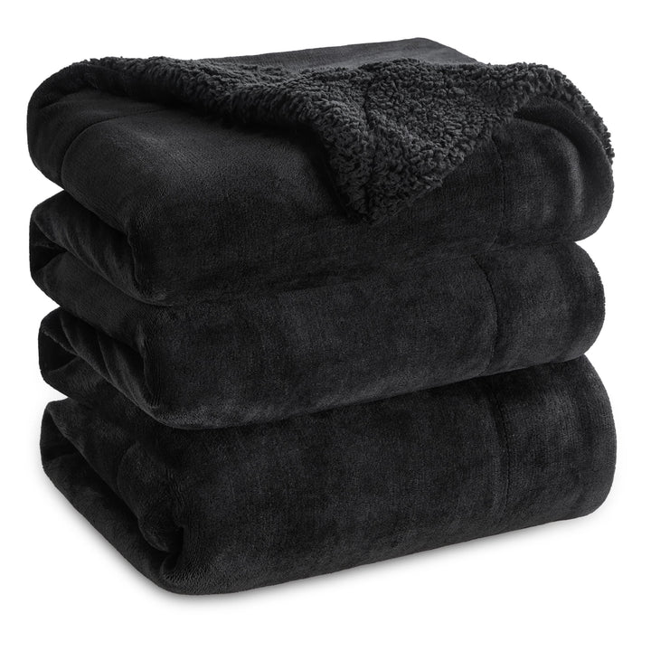 Kuscheldecke Sherpa Flanell 220x240 cm beidseitig weich Schwarz