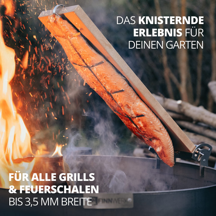Flammlachsbrett Birkenholz mit Edelstahl-Halterung und Winkelsystem - Bild 4