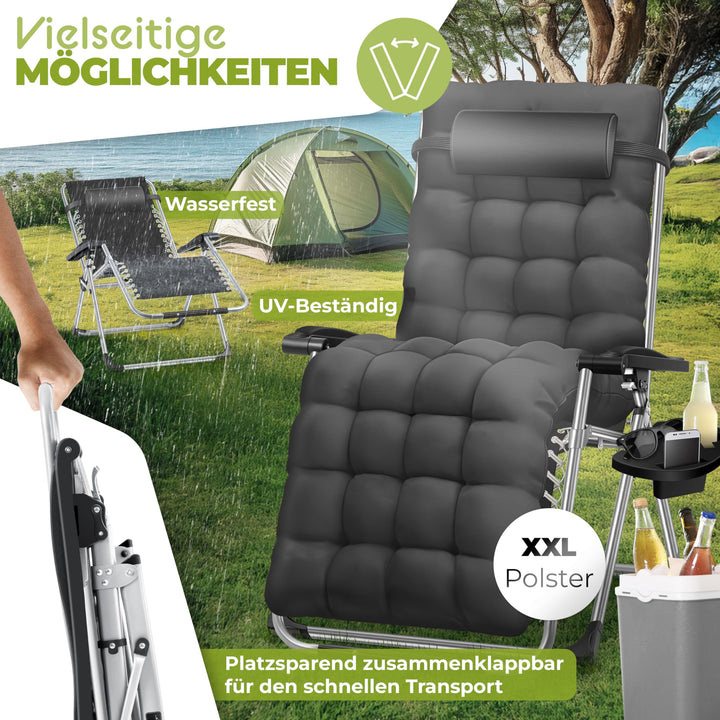 Sonnenliege klappbar wetterfest 200kg Traglast mit Nackenkissen Anthrazit - Bild 7
