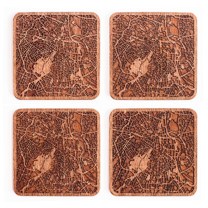 Untersetzer Holz Neu-Delhi Stadtkarte 4er Set handgefertigt
