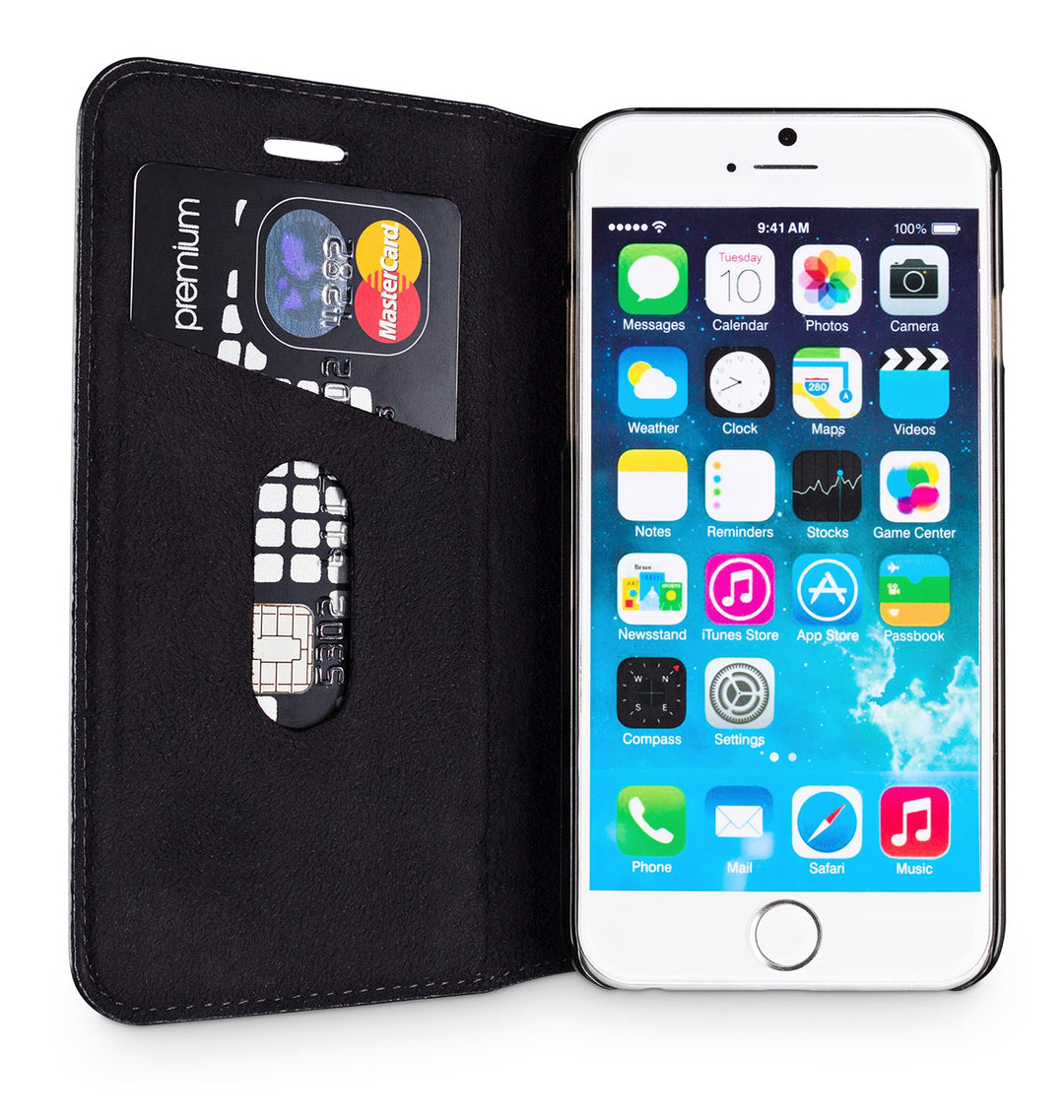 Leder Handytasche iPhone SE 2020 / 8 / 7 Schwarz mit Kartenfach - Bild 2