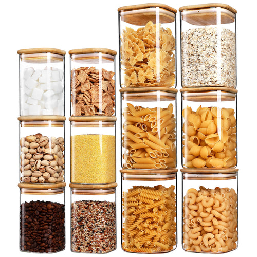 Vorratsgläser mit Bambusdeckel 12er Set 600ml & 1200ml