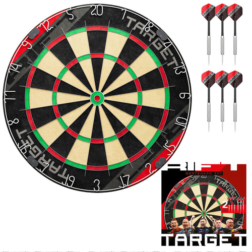 Dartboard Set Stahl Sisal mit 6 Darts und App-Zugang