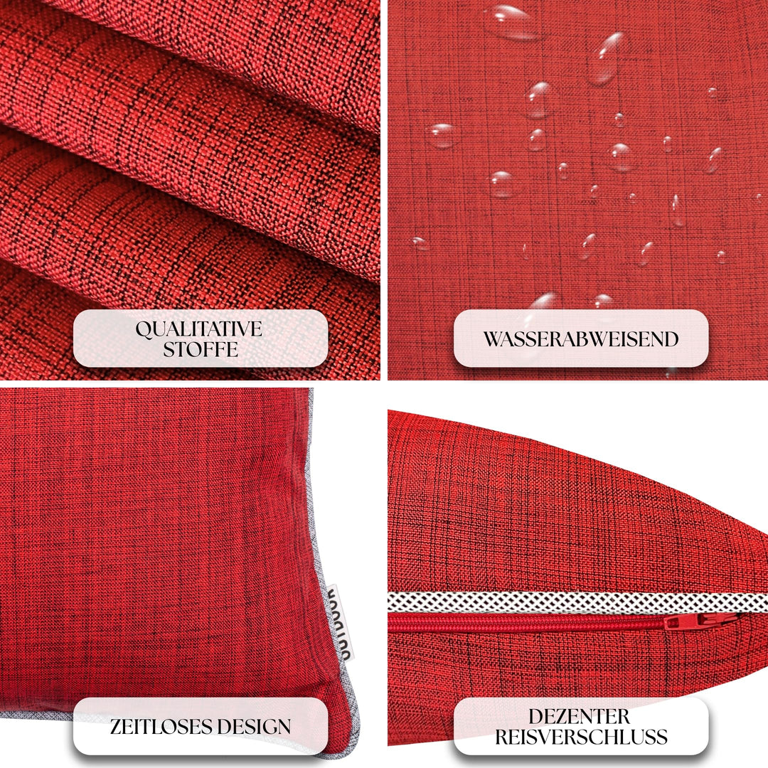 Outdoor-Kissen 2er Set 45x45 cm Leinenoptik wasserabweisend Rot - Bild 3