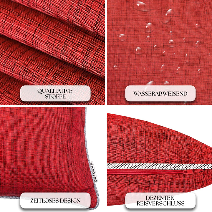 Outdoor-Kissen 2er Set 45x45 cm Leinenoptik wasserabweisend Rot - Bild 3