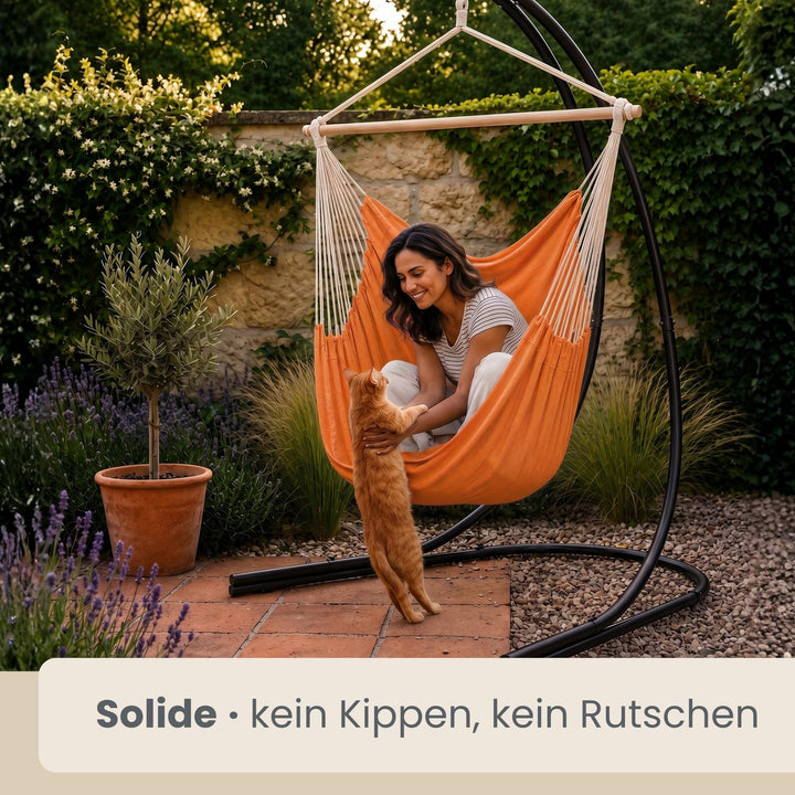 Hängesessel mit Gestell XXL 185x130cm Baumwolle für Garten Balkon - Bild 4
