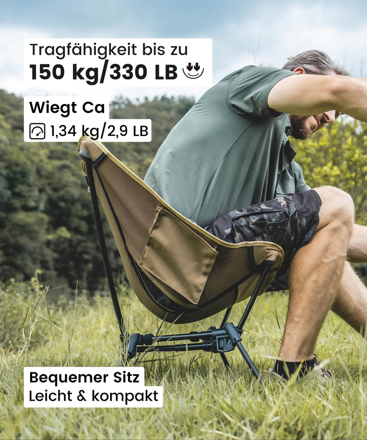 Campingstuhl faltbar 150 kg Aluminium Dreiecksrahmen mit Seitentaschen - Bild 3