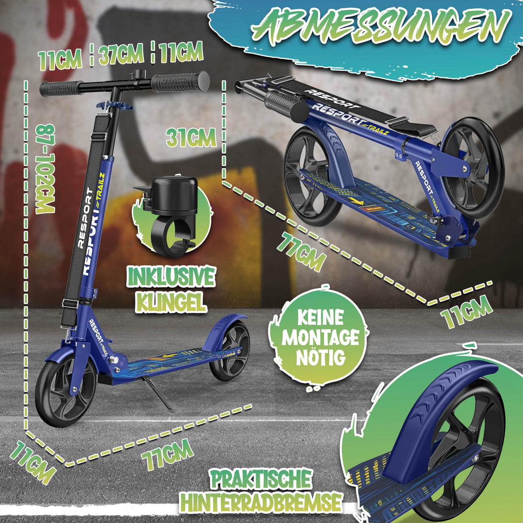 Cityroller faltbar 200mm PU-Rollen ABEC-7 bis 100kg mit Klingel - Bild 8