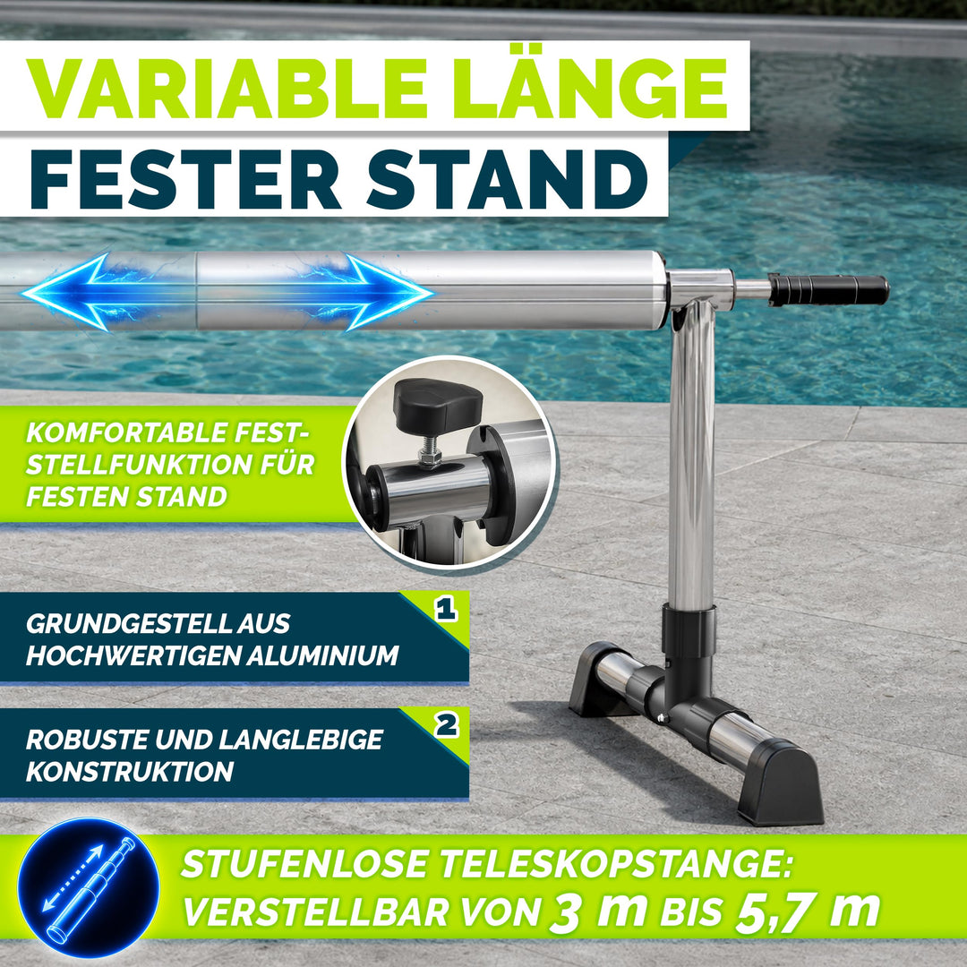 Pool Aufroller Aluminium Teleskop 3–5,70 m für Solar- &amp; Abdeckplane - Bild 8
