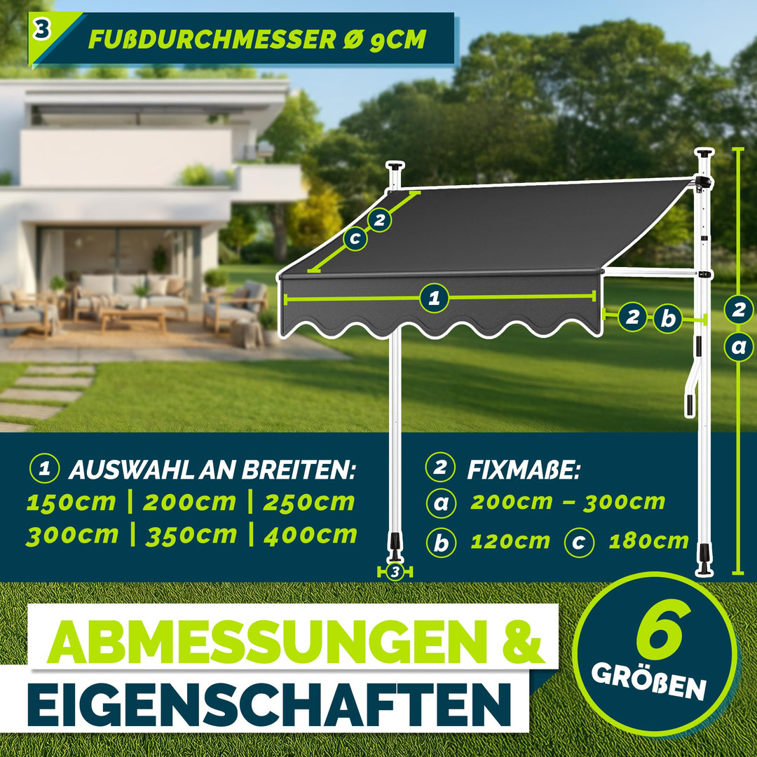 Klemmmarkise 350 cm mit Handkurbel ohne Bohren Sonnenschutz Balkon - Bild 6