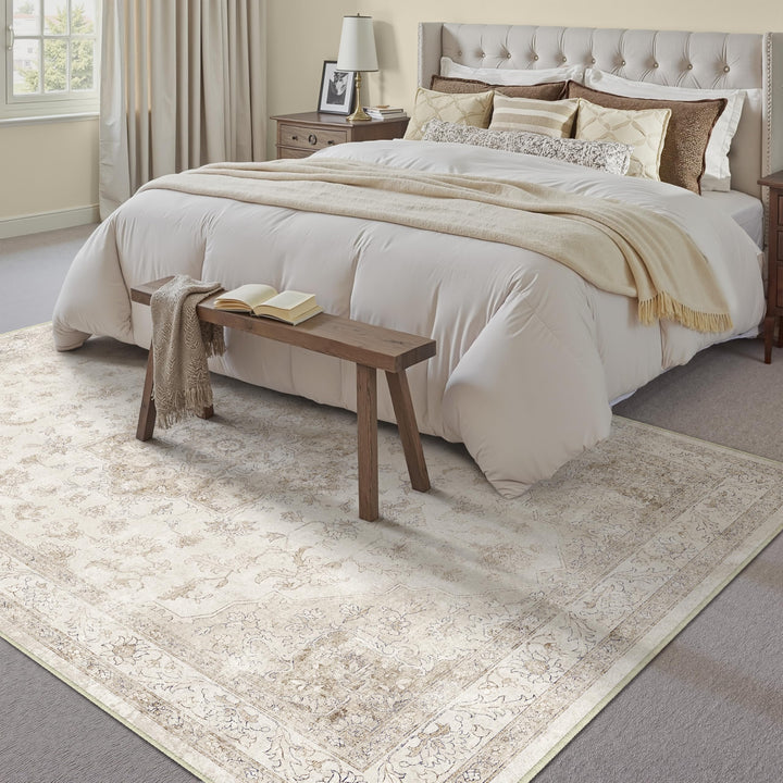 Teppich Vintage Beige 200x300 cm waschbar Wohnzimmer Polyester - Bild 3