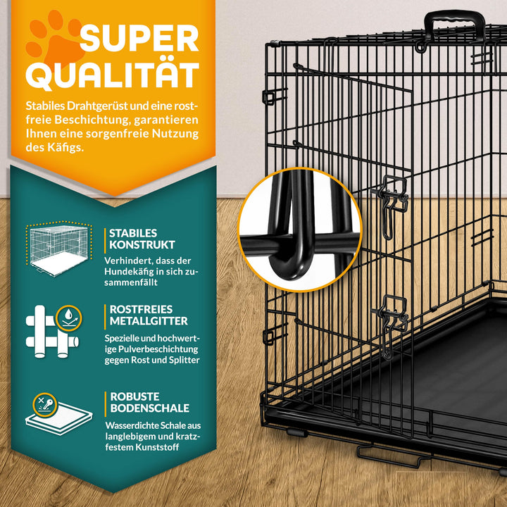 Hundekäfig faltbar Metall 91x58x64 cm mit 2 Türen für Hund &amp; Katze - Bild 2