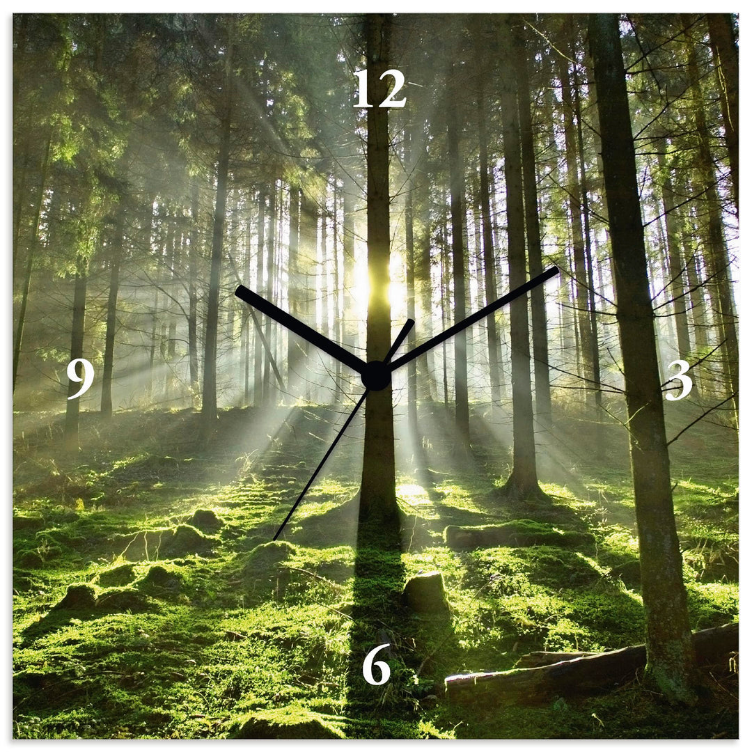 Wanduhr lautlos Aluminium 30x30 cm Wald-Motiv quadratisch