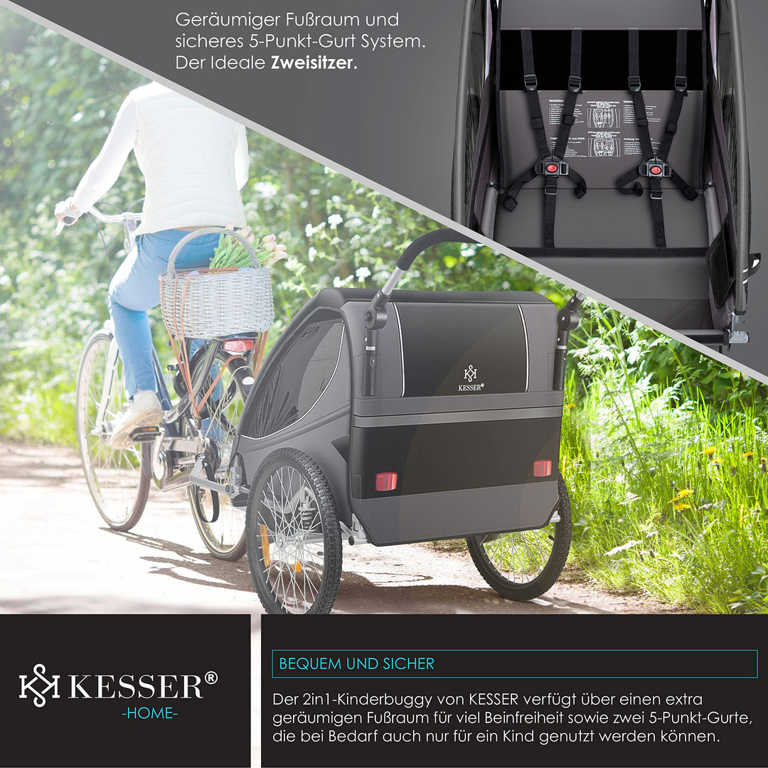 Fahrradanhänger 2-in-1 mit Jogger-Funktion für 1-2 Kinder bis 40 kg - Bild 5
