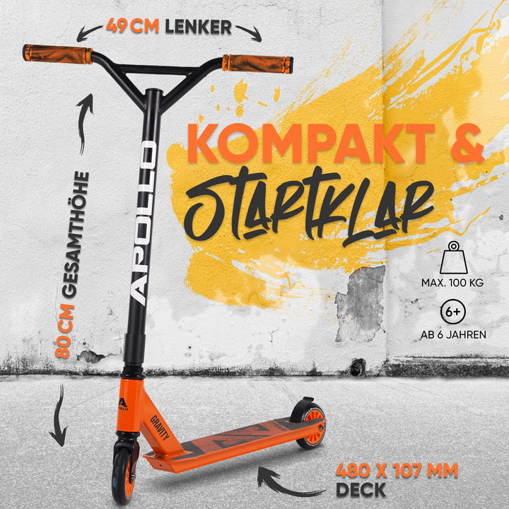 Stuntscooter Kinder Aluminium 100mm ABEC-9 ab 6 Jahren Orange - Bild 4