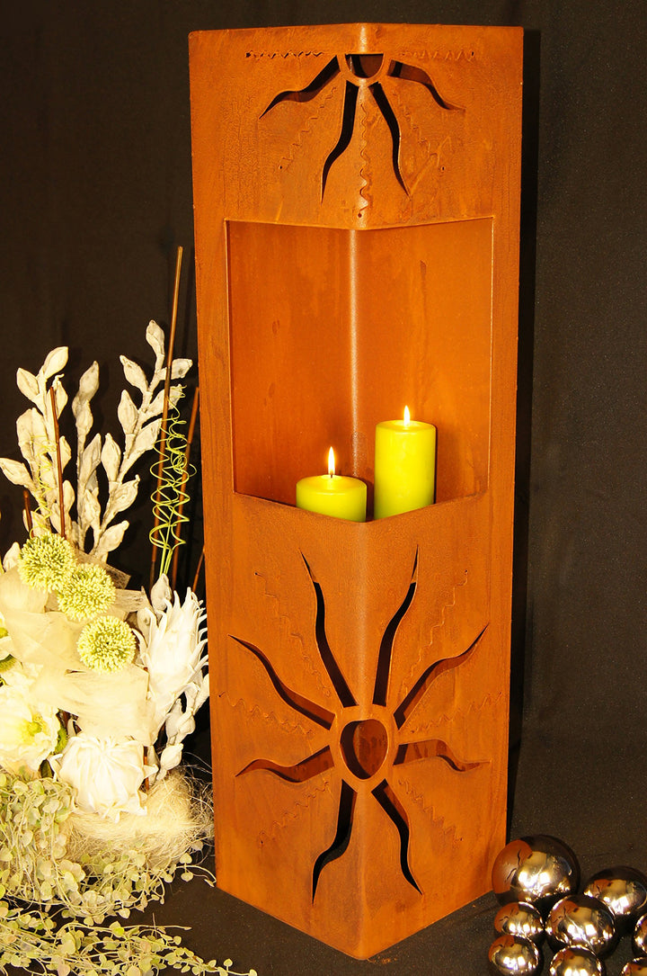 Feuersäule Sonne Edelrost 25x25x100 cm Garten Bioethanol - Bild 2
