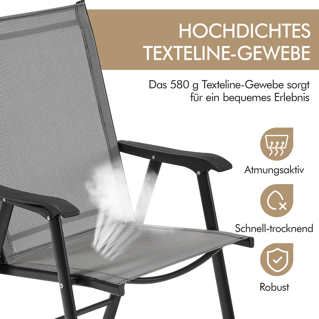 Gartenstuhl-Set 2x Klappstuhl Hochlehner Texteline mit Armlehnen grau - Bild 7