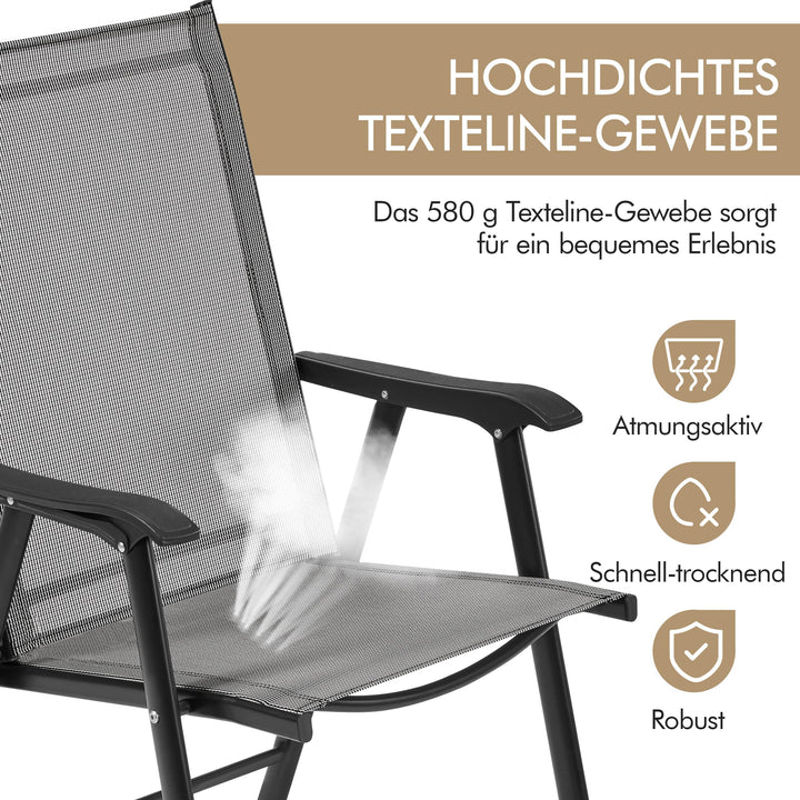 Gartenstuhl-Set 2x Klappstuhl Hochlehner Texteline mit Armlehnen grau - Bild 7
