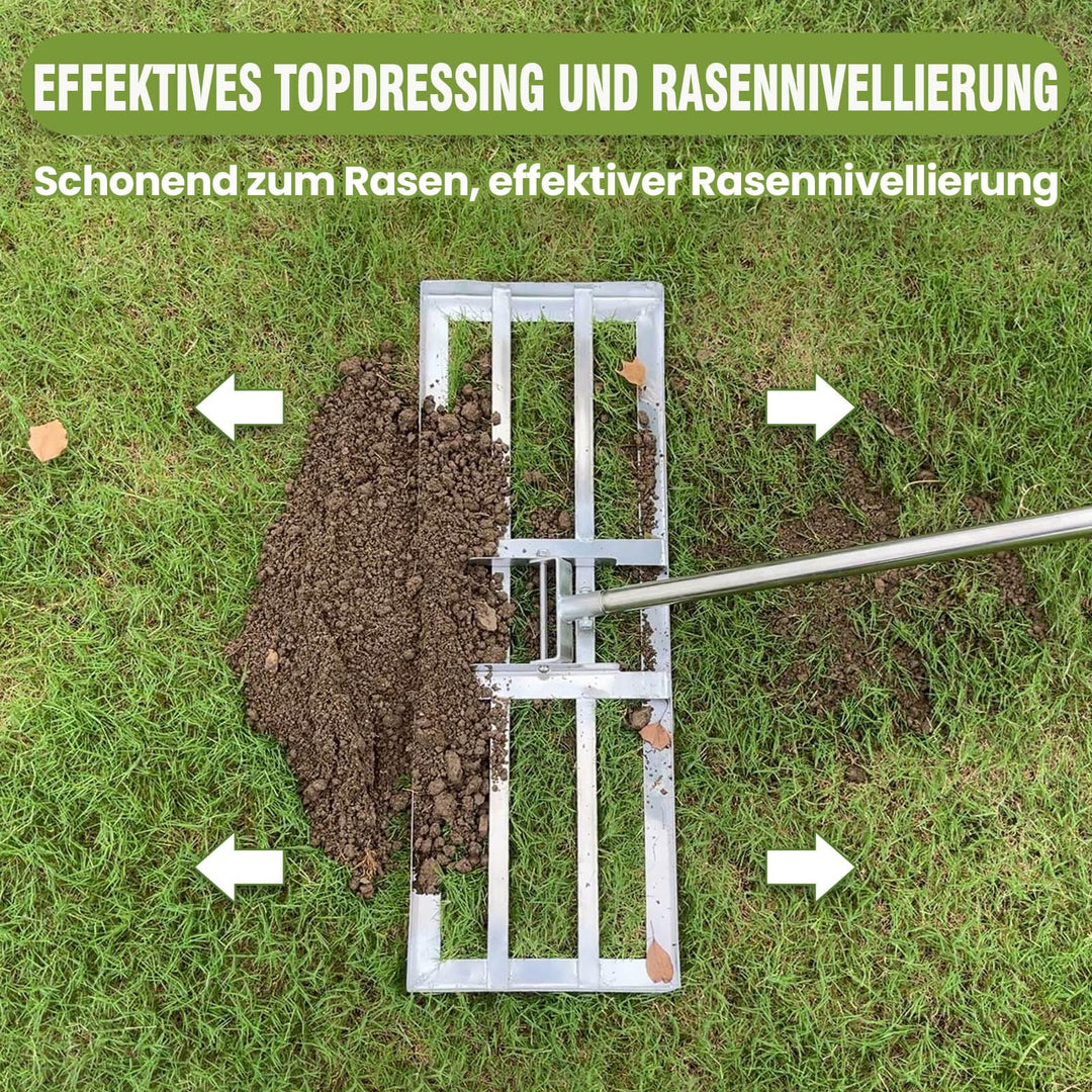 Rasen-Rakel Edelstahl 72x25 cm mit Teleskopstiel für Rasenpflege - Bild 7
