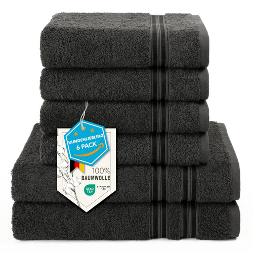 Handtuch-Set 6-teilig Baumwolle Oeko-Tex anthrazit Bad & Sauna