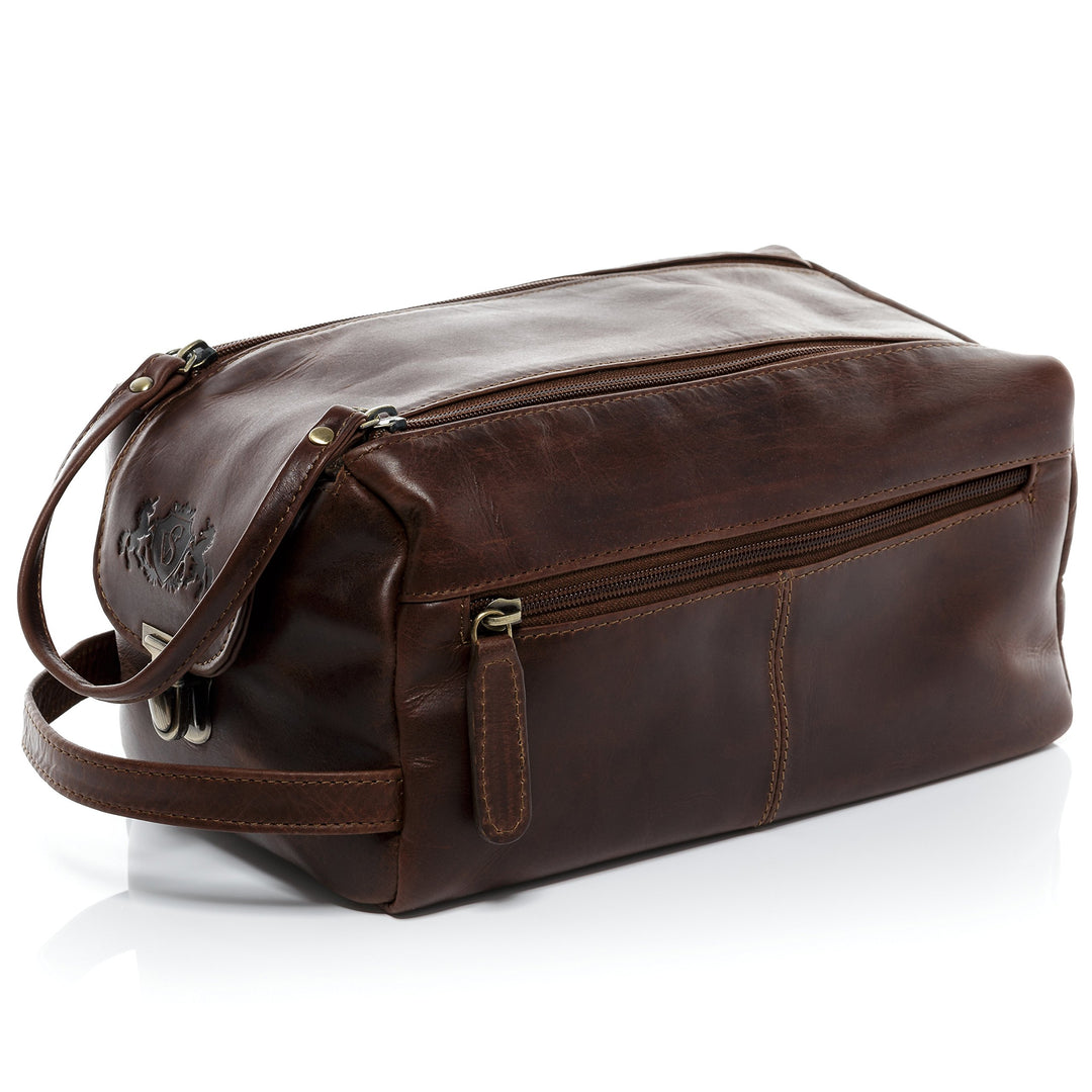 Kulturtasche Herren Echtleder handgefertigt Vintage-Look XL braun - Bild 6