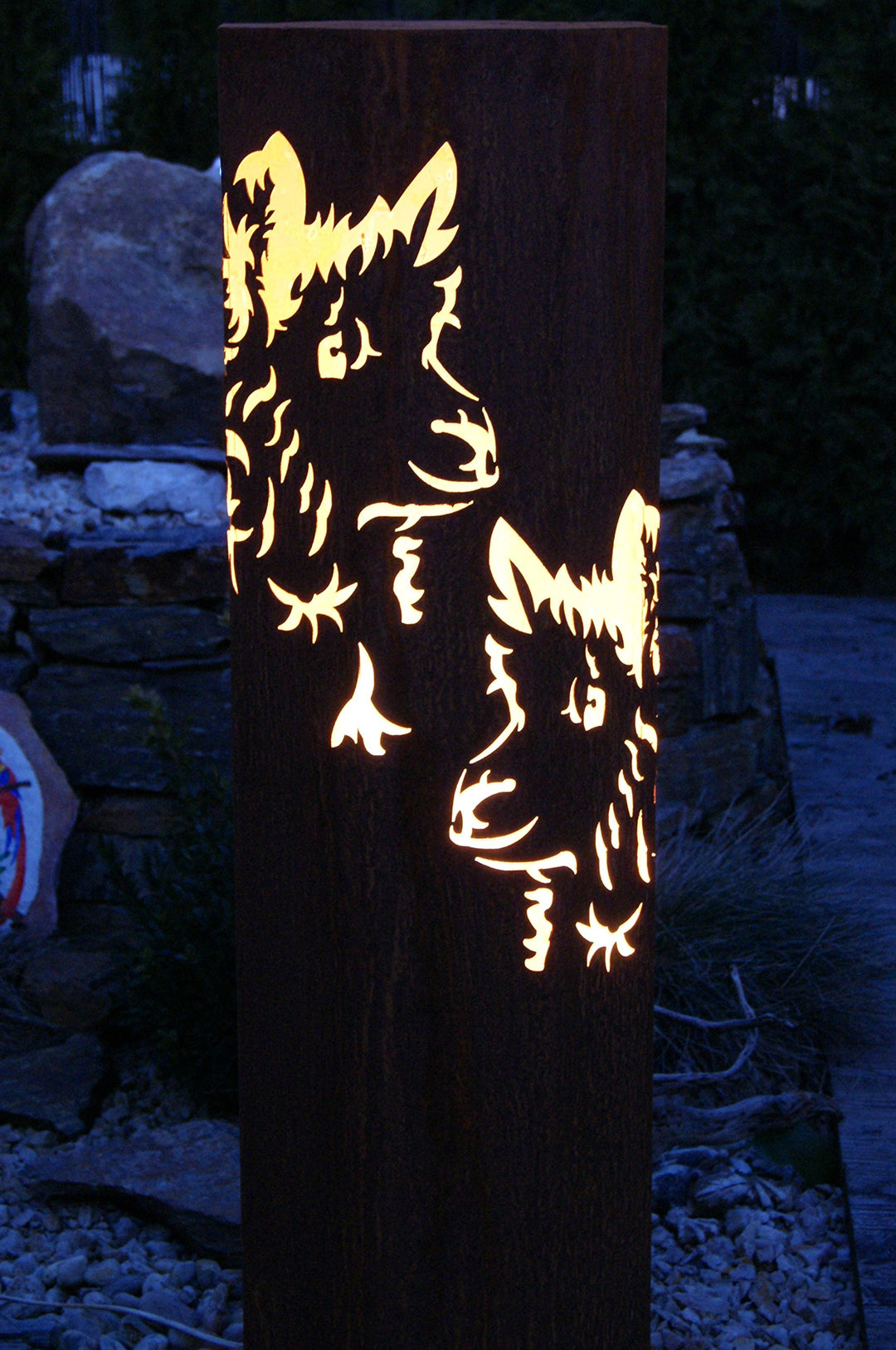 Garten-Stele Edelrost Oktagon mit Alpaka-Motiv und Schale 116 cm - Bild 2