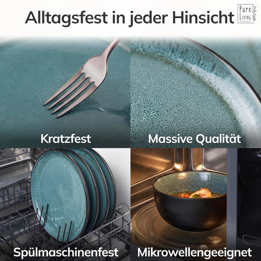 Steingut Geschirrset 24-teilig für 6 Personen Petrol-Mattschwarz - Bild 4