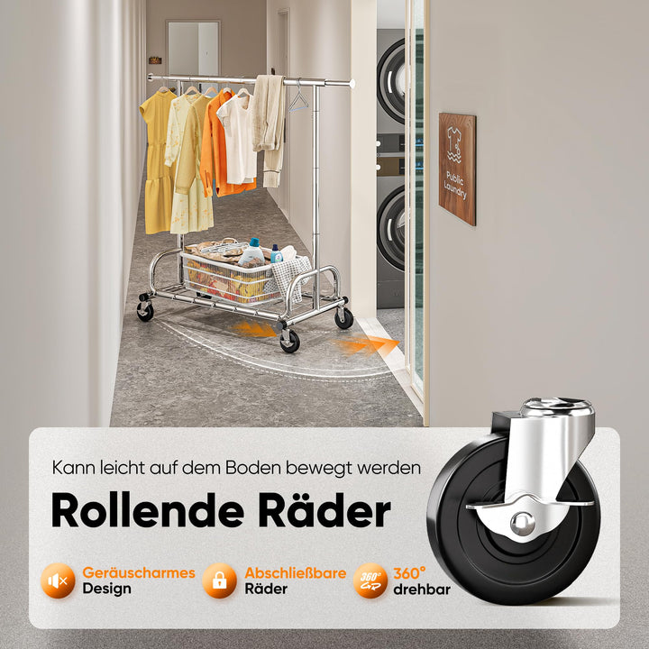 Kleiderständer auf Rollen 3-in-1 Stahl verchromt 136 kg Tragkraft - Bild 3