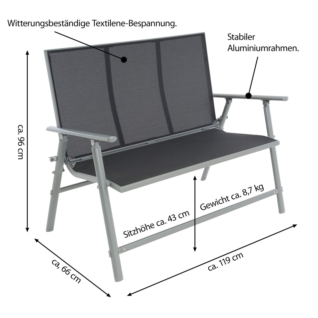 Gartenbank 2-Sitzer Aluminium Textilene Hellgrau 119x66x96 cm - Bild 8
