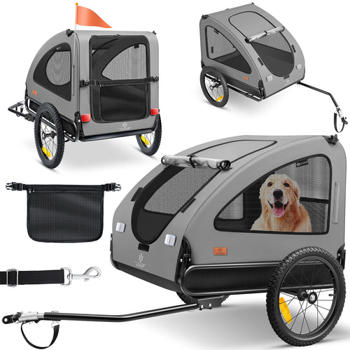 Hundefahrradanhänger XL faltbar 600D Oxford bis 40 kg mit Luftreifen