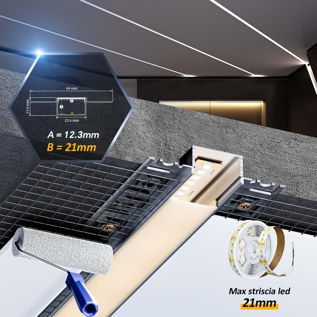LED Unterputzprofil Aluminium 2m Set 10x für 20mm Streifen Trockenbau - Bild 2