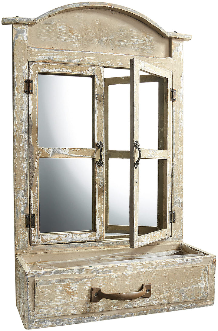 Deko-Fensterrahmen Holz mit Spiegel und Schublade Mediterranes Landhaus