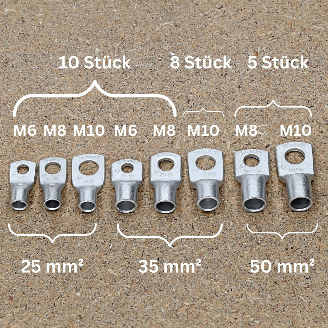 Rohrkabelschuhe Set unisoliert 68-teilig 25–50mm² M6/M8/M10 - Bild 2